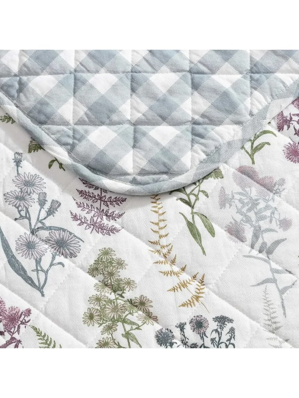 Reversible King Quilt Set - Cotton Bedding, Floral & Plaid Shams, Home Decor